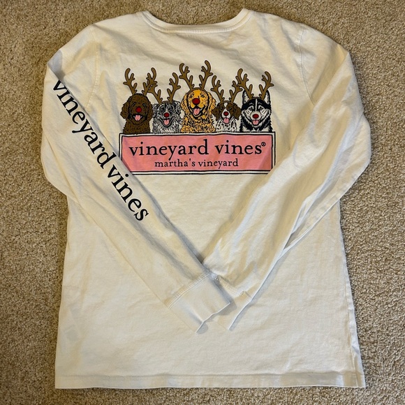 Vineyard Vines White Long Sleeve Dogs With Antlers T Shirt Womens XS - Picture 2 of 8